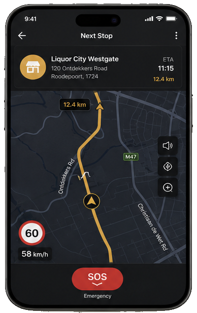 Combatix Secure route navigation app screen