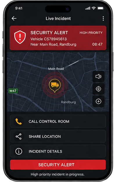Combatix Secure live security incident app screen